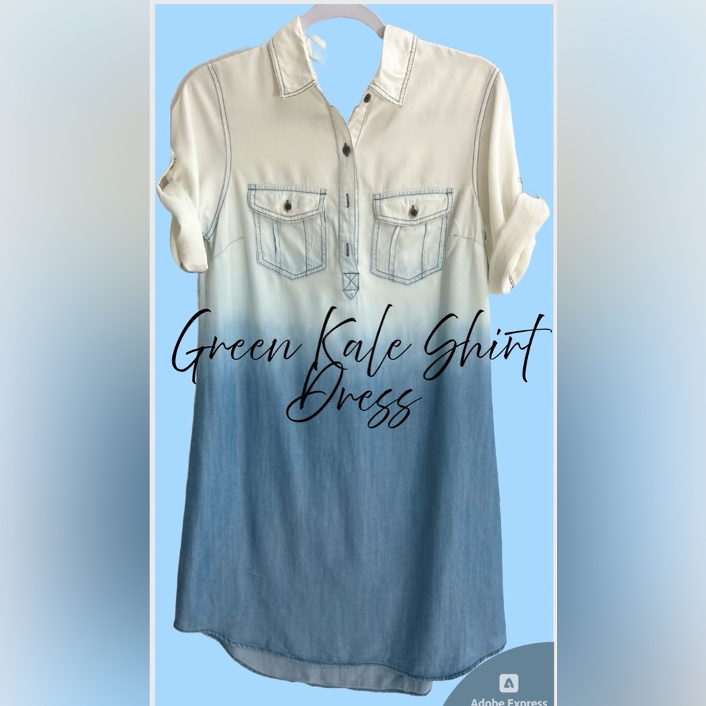 💐Green Kale‎ Ombré Shirt Dress Tunic MIDI Length💐